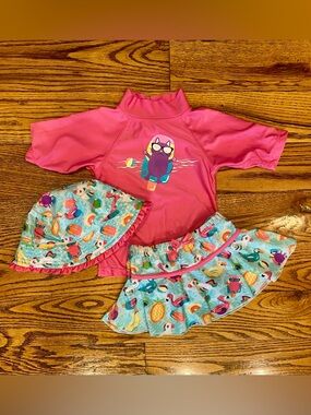 Pink Cat Popsicle Beach theme swim skirt set with hat - Size 3T